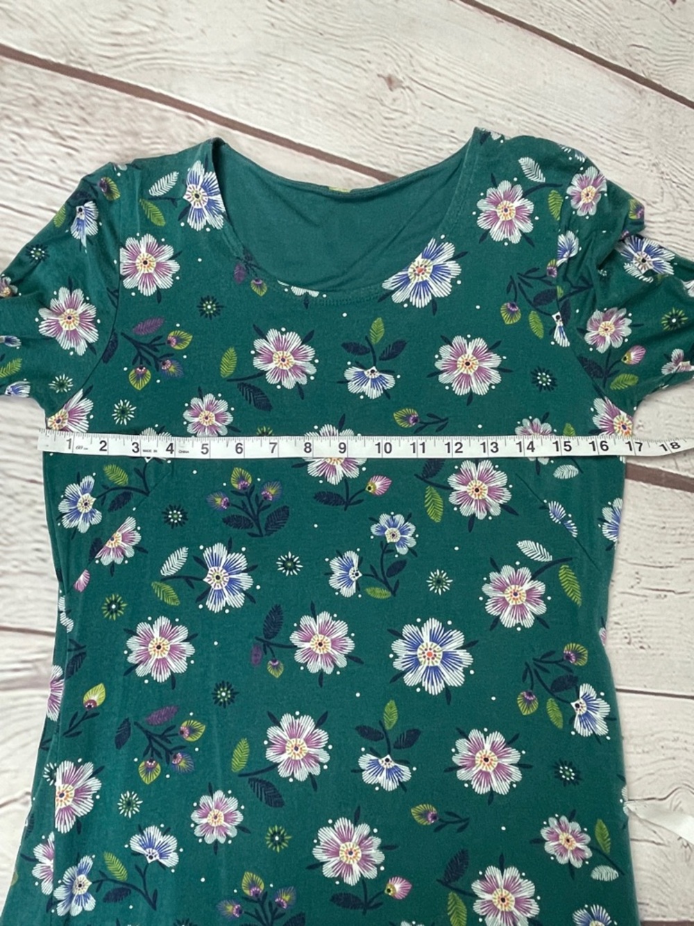 GUDRUN SJODEN teal green floral long sleeve boat neck dress, size S - Picture 9 of 10